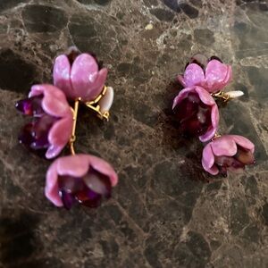 Lele Sadoughi Pink and Purple Blossom Earrings clip on